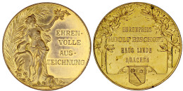 Vergoldete Bronzemedaille O.J. Von Oertel. Ehrenpreis Adolf Bischoff Haus Linde Bei Aachen. 50 Mm. Vorzüglich, Kl. Kratz - Gouden Munten