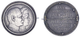 Silbermedaille 1910 Von Rudolph Mayer. XXIV. Verbandsschießen Baden-Pfalz Und Mittelrhein Karlsruhe. In Brosche Gefasst. - Gold Coins