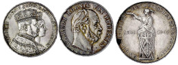 3 Stück: Krönungstaler 1861 A, Siegestaler 1871 A. Frankfurt Vereinstaler 1862 Zum Deutschen Schützenfeste. Vorzüglich,  - Goldmünzen