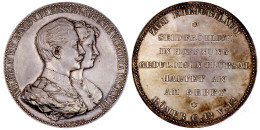 Silbermedaille O.J. (1906) V. Weigand, Auf Die Silberhochzeit Mit Auguste Viktoria. Beider Brb. N.r./7 Zeilen Schrift. 4 - Goldmünzen