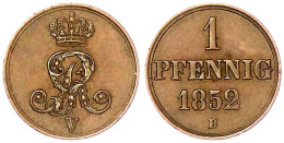 Cu-Pfennig 1852 B, Rosenkranzmonogramm. Vorzüglich. Jaeger 82. AKS 154. - Goldmünzen