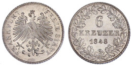 6 Kreuzer 1848. Stempelglanz, Prachtexemplar. Jaeger 25. AKS 19. - Goldmünzen