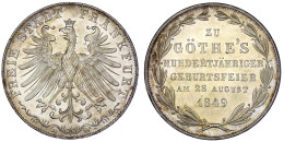 Doppelgulden 1849. Auf Goethes 100-jährige Geburtstagsfeier. Stempelglanz, Prachtexemplar Mit Feiner Tönung, Sehr Selten - Monedas En Oro