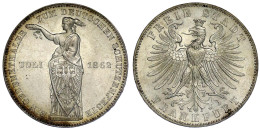 Vereinstaler 1862. Zum Deutschen Schützenfeste. Fast Stempelglanz, Prachtexemplar. Jaeger 51. Thun 146. AKS 44. - Monedas En Oro