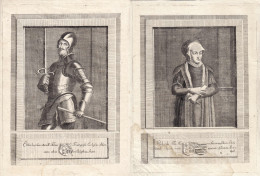 2 Portrait-Kupferstiche Um 1770 Von J.A. Zimmermann, Hüftbild Ekkehard Als Kreuzritter Und Hüftbild Seiner Gemahlin Rich - Monedas En Oro