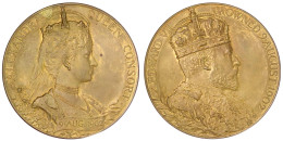 Bronzemedaille 1902, Auf Ihre Krönung Zur Königin Von Grossbritannien Mit Ihrem Gatten Edward. Brb. Edward/Brb. Alexandr - Gouden Munten