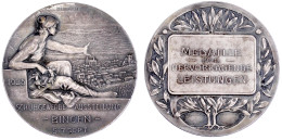 Versilberte Bronzemedaille 1925. Schuhgewerbe-Ausstellung Bingen. 51 Mm, Im Originaletui. Vorzüglich - Other & Unclassified