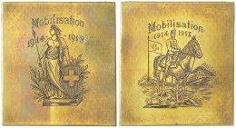 Schweiz: Rechteckige, Beidseitig Gravierte Messingplakette, Mobilisation 1914 - 1918, (zweimal Umgraviert, Von 1916 Auf  - Otros & Sin Clasificación
