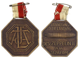 Tragbare Achteckige Bronzemedaille Mit Kl. Band 1909 V. Eberle/Pollath, A.d. Zeppelin-Landung Während Der ILA Frankfurt. - Otros & Sin Clasificación