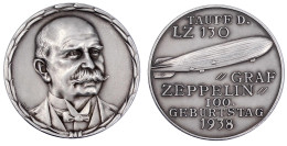 Silbermedaille 1938 Auf Den 100. Geburtstag Graf Zeppelins Und Die Taufe Des Letzten In Dienst Gestellten Luftschiffes L - Other & Unclassified