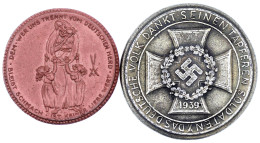 2 Stück: Weissmetall-Abguss Der Porzellanmedaille 1941 Schlacht Um Kiew, 5 Mark Porzellan 1921 Oberschlesiens Dank Im Or - Other & Unclassified