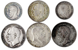 6 Münzen: 2 Mark 1876, 1907 (Kursmünze), 3 Mark 1910, 5 Mark 1875, 1903, 1908. Schön/sehr Schön Bis Vorzüglich - Other & Unclassified