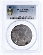 3 Mark 1911 J. Im PCGS-Blister Mit Grading MS 63. Schöne Patina. Jaeger 64. - Sonstige & Ohne Zuordnung