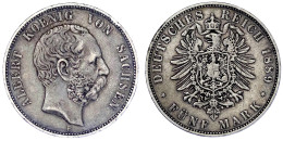 5 Mark 1889 E. Sehr Schön, Randfehler, Schöne Patina, Selten. Jaeger 122. - Autres & Non Classés