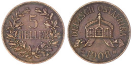 5 Heller 1908 J. Größte Deutsche Kupfermünze. Sehr Schön. Jaeger N 717. - África Oriental Alemana