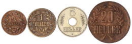 4 Stück: 5 Heller Lochgeld 1913 A, 1/2 Heller 1904 A, Heller 1905 A Und 20 Heller 1916 Kl. Krone (augensch. Kupfer J. 72 - German East Africa