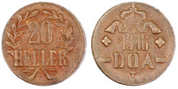 20 Heller 1916 T, Kupfer (RFA 98,67 % Kupfer), Schleife Unter Wertangabe, Kleine Krone. Sehr Schön/vorzüglich. Jaeger N  - África Oriental Alemana