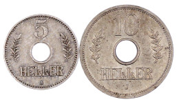 2 X Lochgeld. 5 Heller 1913 A Und 10 Heller 1914 J. Beide Vorzüglich. Jaeger 718, 719. - German East Africa