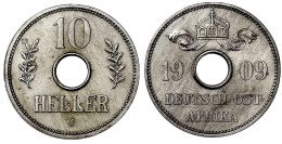 10 Heller Lochgeld 1909 J. Polierte Platte, Berieben, Selten. Jaeger 719. - Deutsch-Ostafrika