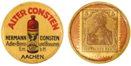 Briefmarkenkapselgeld, Alter Consten Hermann Consten... O. J. Plastikhülle Mit 5 Pf. Germania, MUG Rot. Vorzüglich, Sehr - Sonstige & Ohne Zuordnung