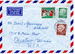 71652 - Bund - 1957 - 90Pfg Heuss II MiF A LpBf STUTTGART -> Decatur, IL (USA) - Briefe U. Dokumente
