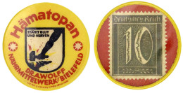 Briefmarkenkapselgeld: Hämatopan DR. A. WOLF O.J. Plastikhülle MUG Rot 10 Pf. Ziffer. Vorzüglich, Selten. Menzel 2763.3. - Andere & Zonder Classificatie