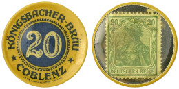 Kapsel Mit 20 (Pfg.) Grün O.J. KÖNIGSBACHER-BRÄU. Germania. Markenuntergrund Blau. 33 Mm. Sehr Schön/vorzüglich. Menzel  - Andere & Zonder Classificatie