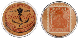 Briefmarkenkapselgeld, Unübertrefflich SCHUTZ-MARKE Ankerlin... O.J. Plastikhülle/Metallrand Mit 10 Pf. Germania MUG Ora - Autres & Non Classés