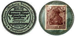 Briefmarkenkapselgeld, Haararbeiten / Moderne / Schönheitpflege... Friseur Lantzsch... O.J. Grüne Papphülle Mit 5 Pf. Ge - Verzamelingen