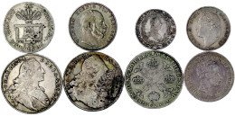 8 Silbermünzen: Bayern Madonnentaler 1765, Habsburg Kronentaler 1768 Brüssel, Preussen Taler 1826 A, Siegestaler 1871 A, - Autres & Non Classés