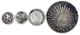 4 Silbermünzen: Mexiko 2 Reales 1872 Alamos, Kolumbien 2 1/2 Centavos 1879 Bogota, 1/4 Real O.J., 1/2 Decimo 1871 Medell - Sonstige – Amerika