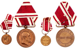 Tragb. Bronzemedaille Am Band 1848/1850 Kriegserinnerung. Dazu Die Zugehörige (seltene) Miniatur. Beide Vorzüglich. Bara - Zonder Classificatie