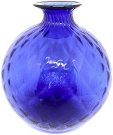 Designer-Vase "Monofiori Balloton" 1998 Von Venini Murano. Bauchige Form, Blau. Am Boden Signiert. Höhe 18 Cm - Verre & Cristal