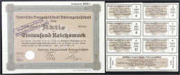 Aktie über 1000 Reichsmark, Kiel 1. Okt. 1938. Nordische Baugesellschaft AG. Mit Umstellungsstempel Auf 100 DM. Mit Coup - Autres & Non Classés