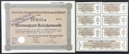 Aktie über 1000 Reichsmark, Kiel 1. Okt. 1938. Nordische Baugesellschaft AG. Mit Umstellungsstempel Auf 100 DM. Mit Coup - Andere & Zonder Classificatie