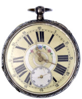 Alpenländische Herrentaschenuhr, Vor 1886. Silbergehäuse (ohne Gehaltspunze, Herstellerangabe Ligiertes AV). Hundegravur - Sonstige & Ohne Zuordnung