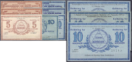 10 Scheine Zu 3x 5 Und 7x 10 Kronen. 1931- 1933. Jord Arbejde Kapital. Genossenschaftsgeld Für Die Dänische Landwirtscha - Dinamarca