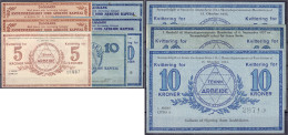 10 Scheine Zu 3x 5 Und 7x 10 Kronen. 1931- 1933. Jord Arbejde Kapital. Genossenschaftsgeld Für Die Dänische Landwirtscha - Denmark