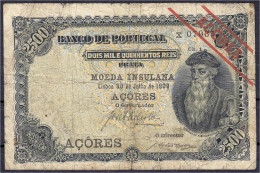 2500 Reis Prata 30.7.1909. Mit Rotem, Diagonalem Aufdruck „ACORES“. IV, Eingerissen. Pick 8b. - Portugal