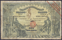 10000 Reis Ouro 30.9.1910. Mit Rotem, Diagonalem Aufdruck „ACORES“. IV-, Eingerissen. Pick 12. - Portugal