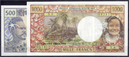 Papeete, 500 U. 1000 Francs O.D. (1985). I-, Etwas Wellig. Pick 25d, 27d. - Papeete (Französisch-Polynesien 1914-1985)