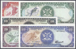 5 Scheine Zu 1, 5, 10, 20 U. 100 Dollar O.D. (1985). I. Pick 36-40. - Trinidad & Tobago