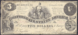 Confederate States, 5 Dollars 2.9.1861 Serie 16 A. Richmond III, Kl. Einrisse. Pick S0366. - Andere & Zonder Classificatie