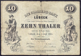 10 Thaler 1.7.1865 (1866). Commerz-Bank. Rs. Lit. A, KN. 05759. IV, Eingerissen. Grabowski/Kranz 183. Pick S311. - [ 1] …-1871 : Etats Allemands