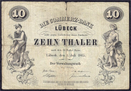 10 Thaler 1.7.1865 (1866). Commerz-Bank. Rs. Lit. A, KN. 05759. IV, Eingerissen. Grabowski/Kranz 183. Pick S311. - [ 1] …-1871 : Duitse Staten
