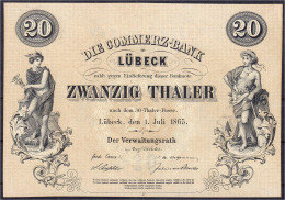 Commerz-Bank, 20 Thaler 1.7.1865 (1866). Rs. Ohne Lit. Und KN. I-, äußerst Selten In Dieser Erhaltung. Grabowski/Kranz 1 - [ 1] …-1871 : Etats Allemands