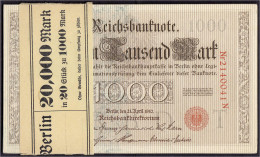 20x 1000 Reichsmark 21.4.1910. Unzirkulierte Scheine In Original Banderole, Mit Fortlaufende KN. 2140041 - 2140060. Udr. - Sonstige & Ohne Zuordnung