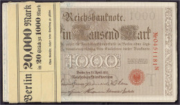 20x 1000 Reichsmark 21.4.1910. Unzirkulierte Scheine In Original Banderole, Mit Fortlaufende KN. 0451181 - 0451200. Udr. - Sonstige & Ohne Zuordnung