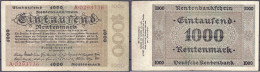 1000 Rentenmark 1.11.1923. Serie A. III- / IV+, äußerst Selten. Rosenberg 161. Grabowski. DEU-206. - Other & Unclassified