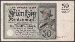 50 Rentenmark 20.3.1925. Serie O. III-IV, Winz. Einrisse (hinterklebt) U. Nadelstiche, Selten. Rosenberg 162. Grabowski. - Other & Unclassified